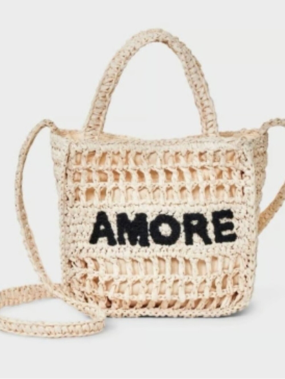 AMORE Crochet Rafia Crossbody Bag - Cream